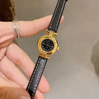 Women's Round Roman-Numeral Leather-Strap Quartz Watch