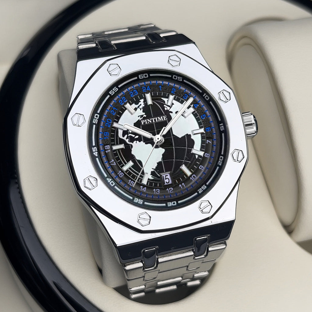 GESMART Men's New Wandering Earth Style Watch Water Resistant Luminous Calendar Steel Band Wristwatch