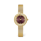 GESMART Women's French Floral Rhinestone Quartz Watch Leather Band Diamond Studded Commuter Ladies Wristwatch