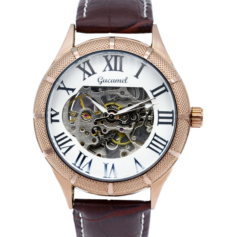 GESMART Men's Automatic Mechanical Watch Roman Numerals Luminous Skeleton Exhibition Case Back