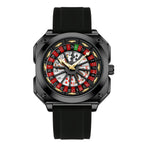 GESMART Men's Caishen Fortune Wheel Quartz Watch Creative Turning Disc Leather Band Luminous Water Resistant
