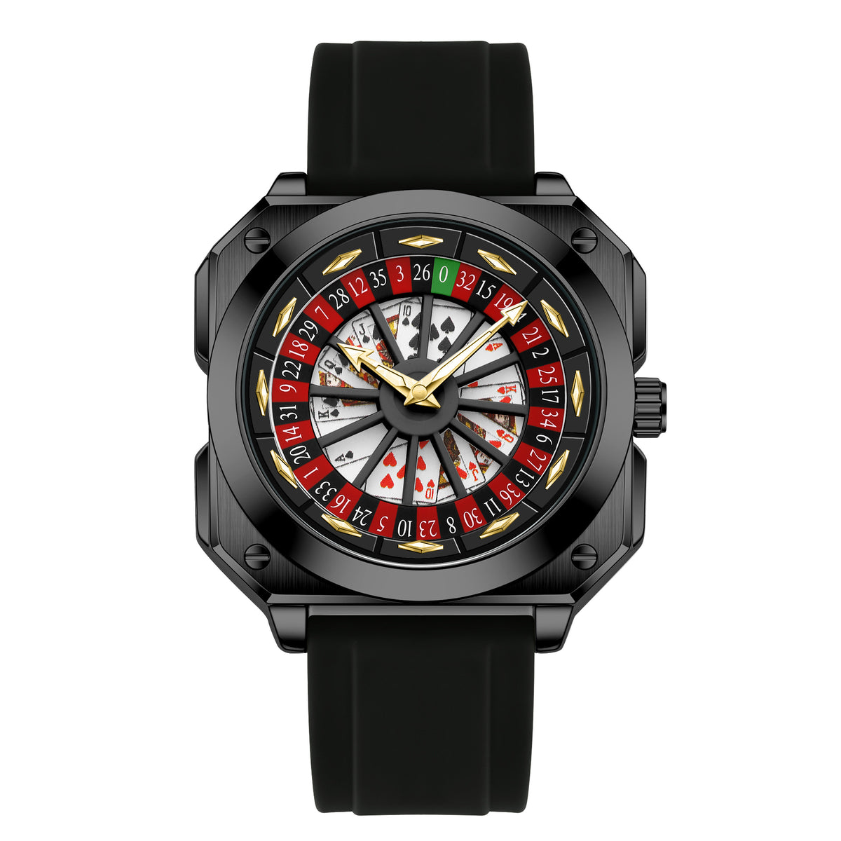 GESMART Men's Caishen Fortune Wheel Quartz Watch Creative Turning Disc Leather Band Luminous Water Resistant