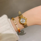 Women's Round Roman-Numeral Leather-Strap Quartz Watch