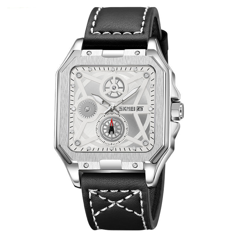 GESMART Men's Square Quartz Watch Independent Second Hand Leather Band Luminous Water Resistant Fashion