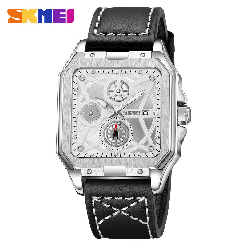 GESMART Men's Square Quartz Watch Independent Second Hand Leather Band Luminous Water Resistant Fashion