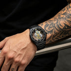 GESMART Men's Double Sided Transparent Skeleton Hand Winding Mechanical Watch Water Resistant Luminous