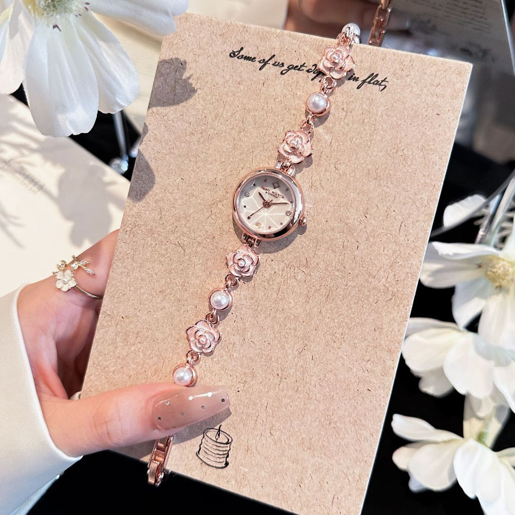 Women's Camellia Mother-of-Pearl Rhinestone Bracelet Quartz Watch