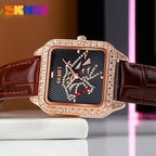 GESMART Women's Square Dial Quartz Watch Diamond Studded Leather Band Water Resistant Student Fashion