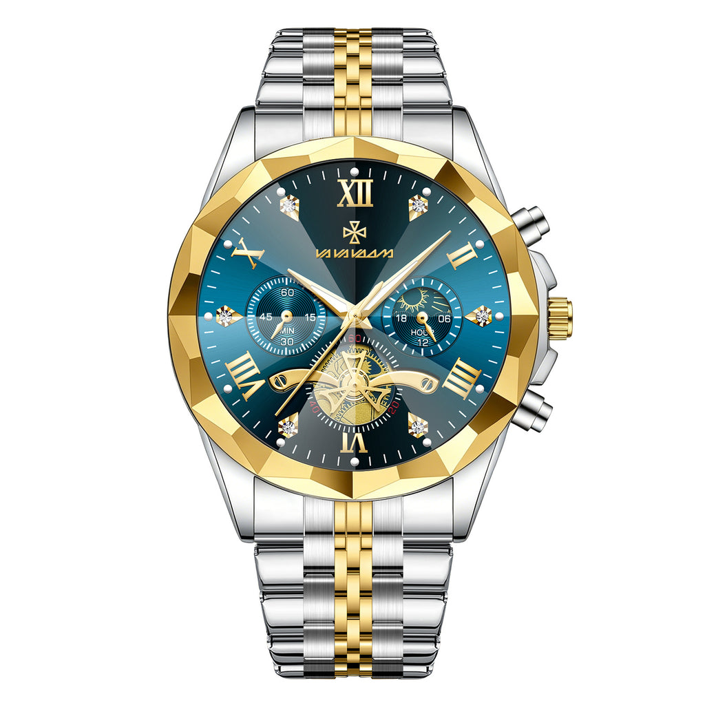GESMART Men's Diamond Facet Design Quartz Watch Multifunction Luminous Water Resistant Student