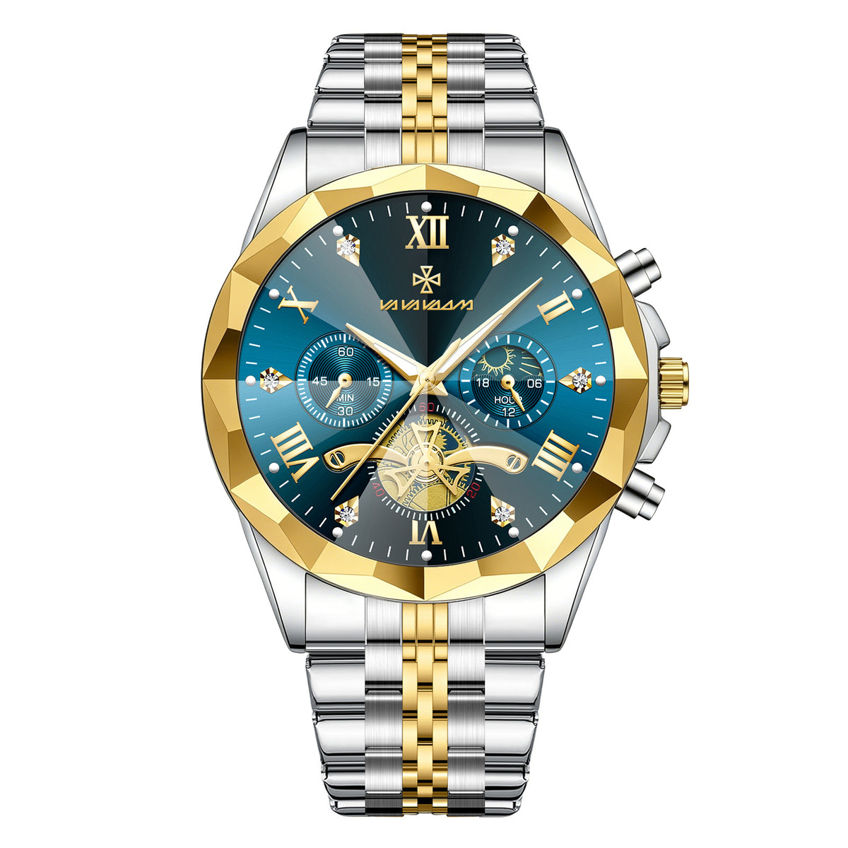 GESMART Men's Diamond Facet Design Quartz Watch Multifunction Luminous Water Resistant Student