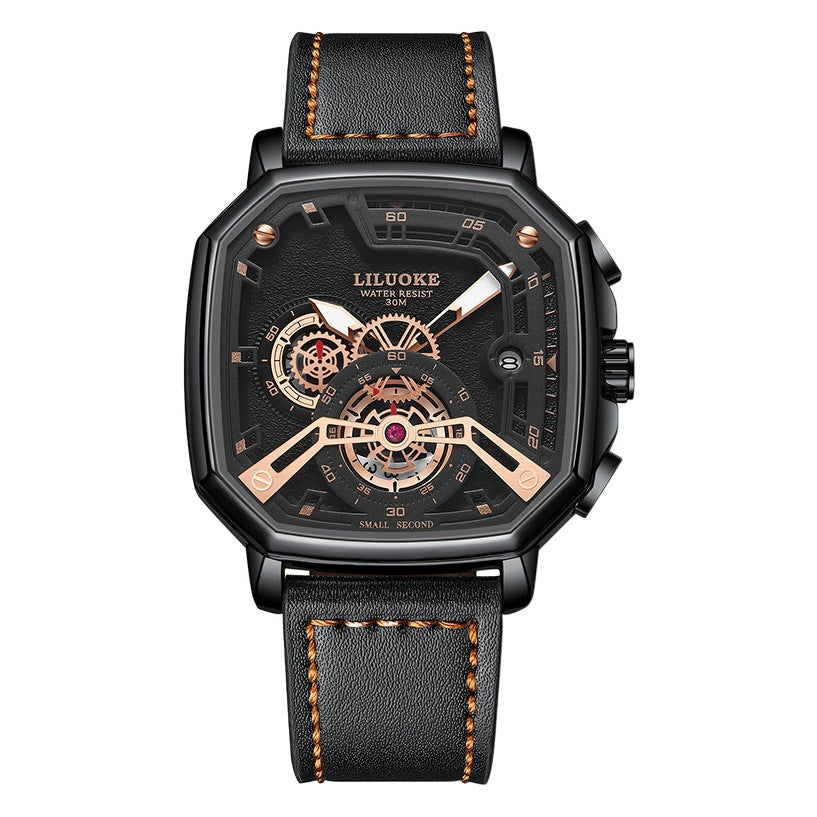 GESMART Men's Square Quartz Watch Luminous Water Resistant Trendy Fashion Casual Wristwatch