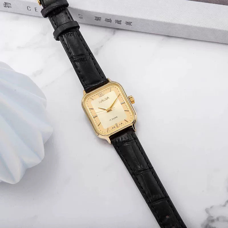HAIDA Ladies Manual Wind Mechanical Gold Rectangular Watch Classic Vintage
