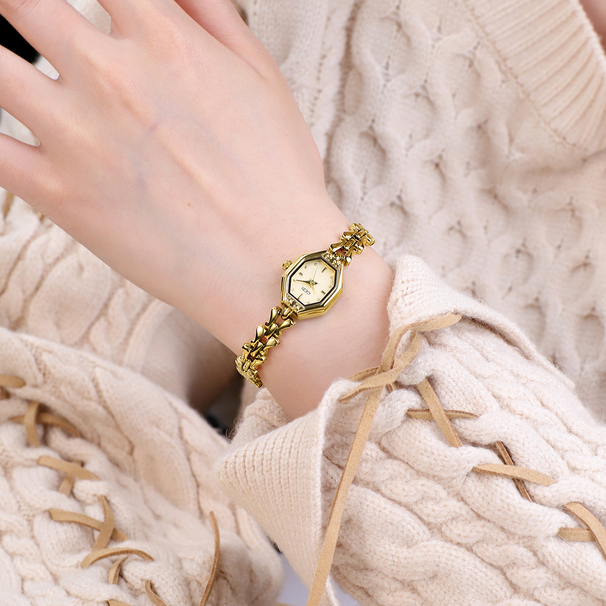Women's Octagon Vintage Bracelet Quartz Watch, Slim Dial