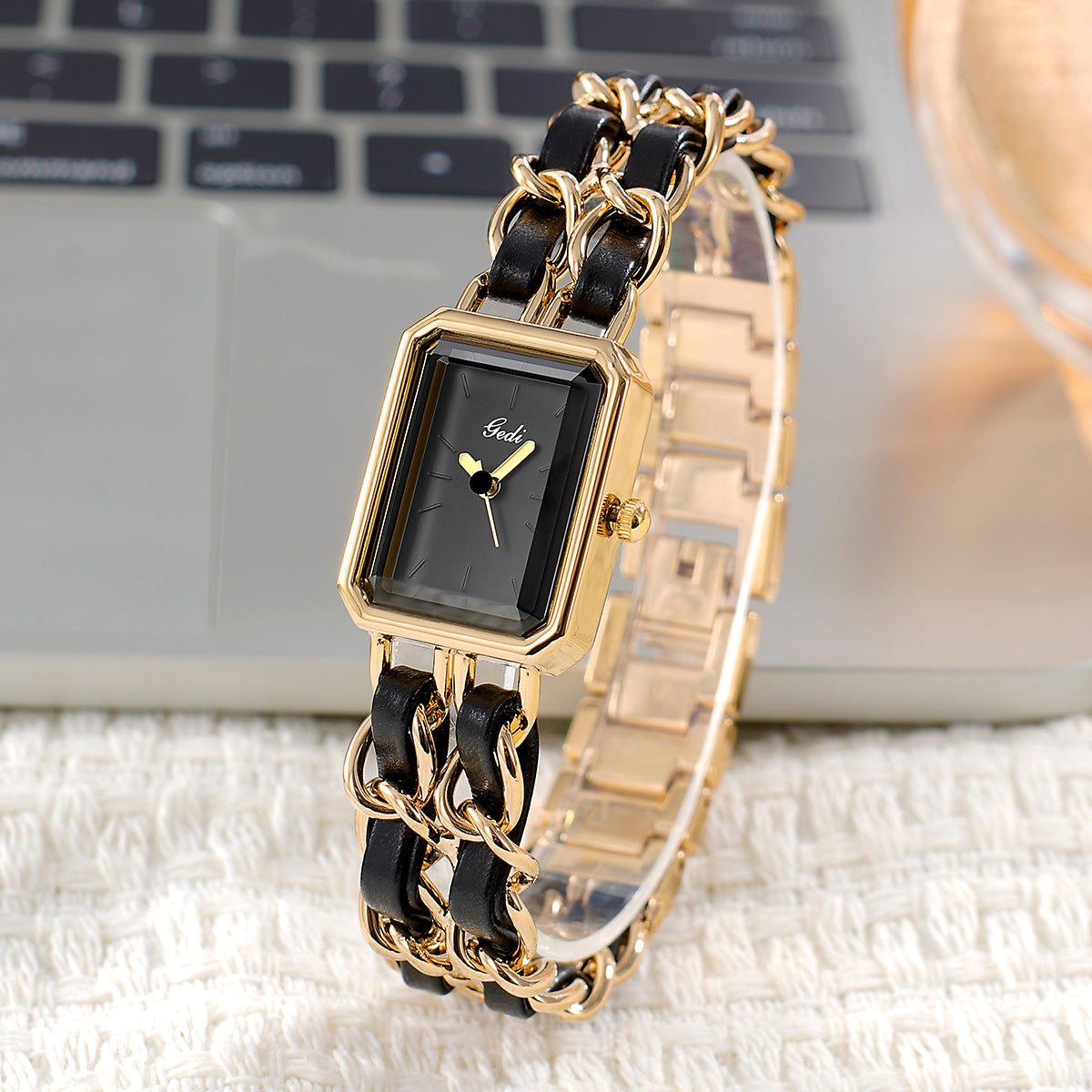 Women's Green Square Watch with Mesh Bracelet
