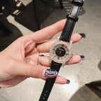 GESMART Women's Diamond Studded Roman Numeral Leather Band Quartz Watch Fashion Versatile Water Resistant