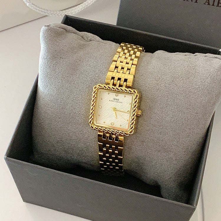 Women's Square Gold-Tone Vintage Steel-Band Quartz Watch