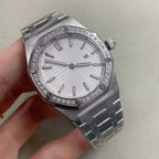 Ladies 31mm Octagonal Gem Bezel Steel Quartz Watch Green Lume Dial VJ24 Movement