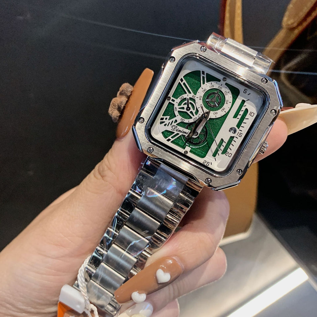 Unisex Couple Square Dial Watch with Steel Bracelet