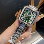 Unisex Couple Square Dial Watch with Steel Bracelet