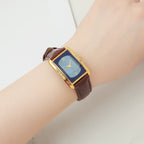 Diamond Brand Vintage Quartz Watch Titanium Rectangular Leather Strap NOS New