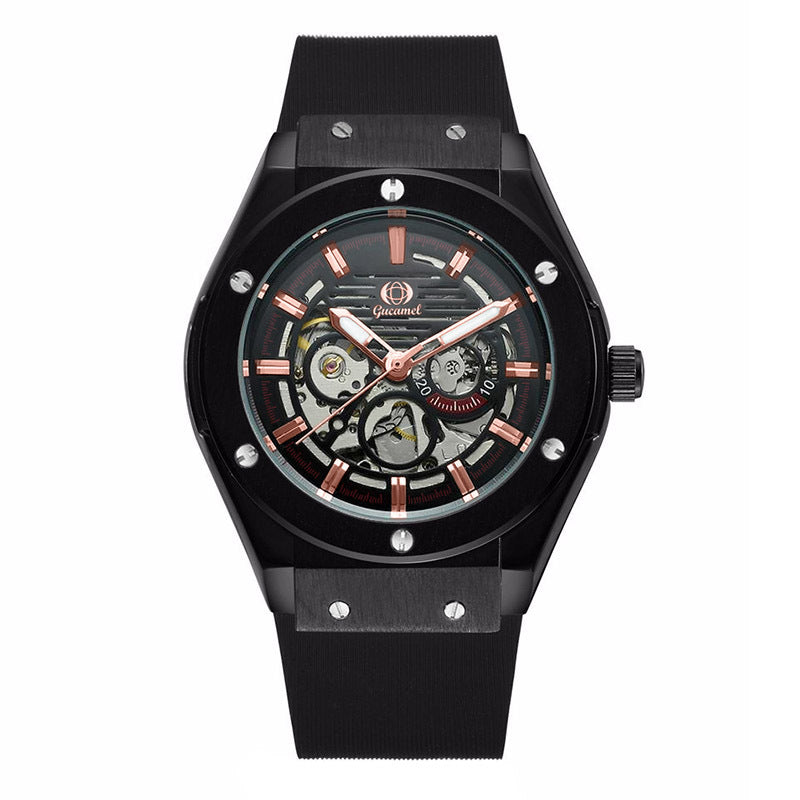 GESMART Men's 2023 New Skeleton Automatic Mechanical Watch Silicone Band Business Trendy