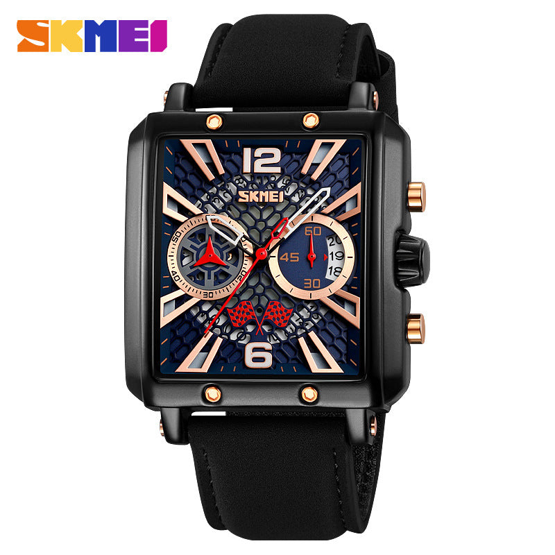GESMART Men's Square Chronograph Quartz Watch Calendar Multifunction Water Resistant Leather Band Sports