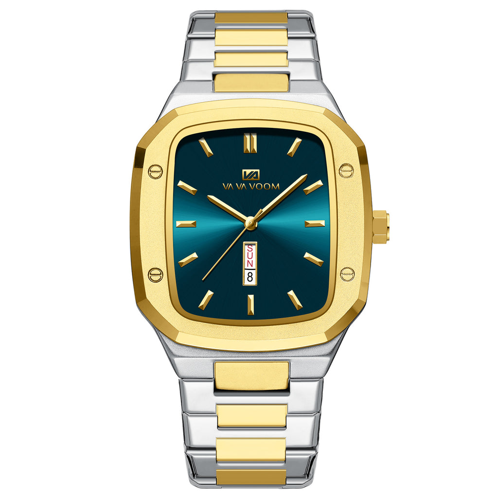 GESMART Men's Rectangular Dial Watch Day Date Calendar Steel Band Business Creative Water Resistant