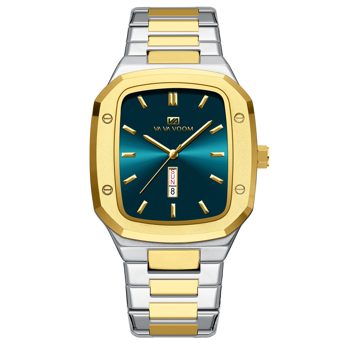 GESMART Men's Rectangular Dial Watch Day Date Calendar Steel Band Business Creative Water Resistant