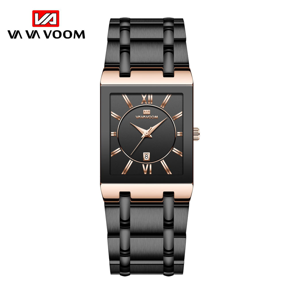 GESMART Men's Rectangular Stainless Steel Gold Tone Watch Calendar Quartz Water Resistant Large Dial Business