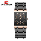 GESMART Men's Rectangular Stainless Steel Gold Tone Watch Calendar Quartz Water Resistant Large Dial Business