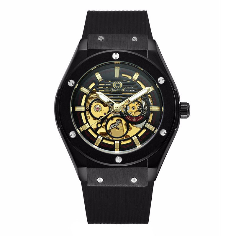 GESMART Men's 2023 New Skeleton Automatic Mechanical Watch Silicone Band Business Trendy