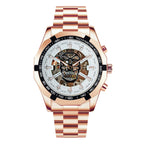 GESMART Men's Gold Tone Skeleton Automatic Mechanical Watch Skull Design Business Trendy