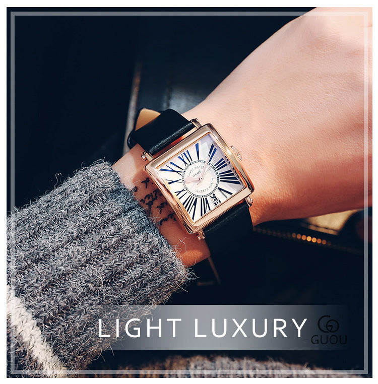GESMART Men's Square Quartz Watch Roman Numeral Dial Leather Band Fashion Elegant Wristwatch