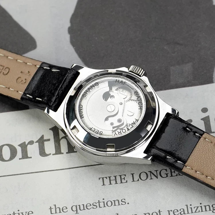 Chunlei Ladies Mechanical Watch Date Leather Strap Steel Minimalist Student