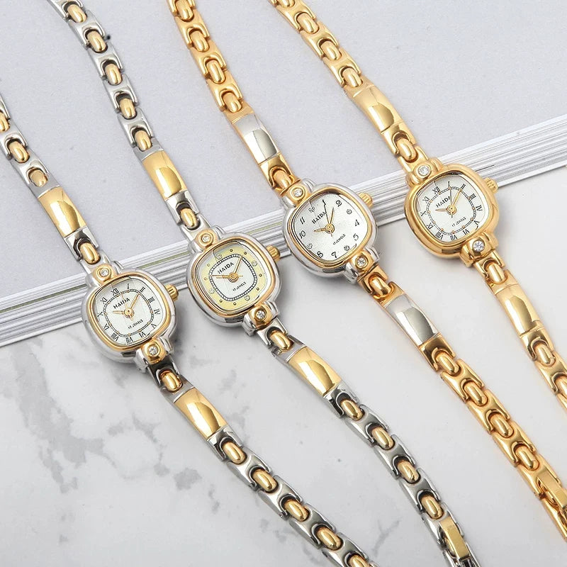 HAIDA Ladies Manual Wind Mechanical Watch Two-Tone Small Fashion NOS