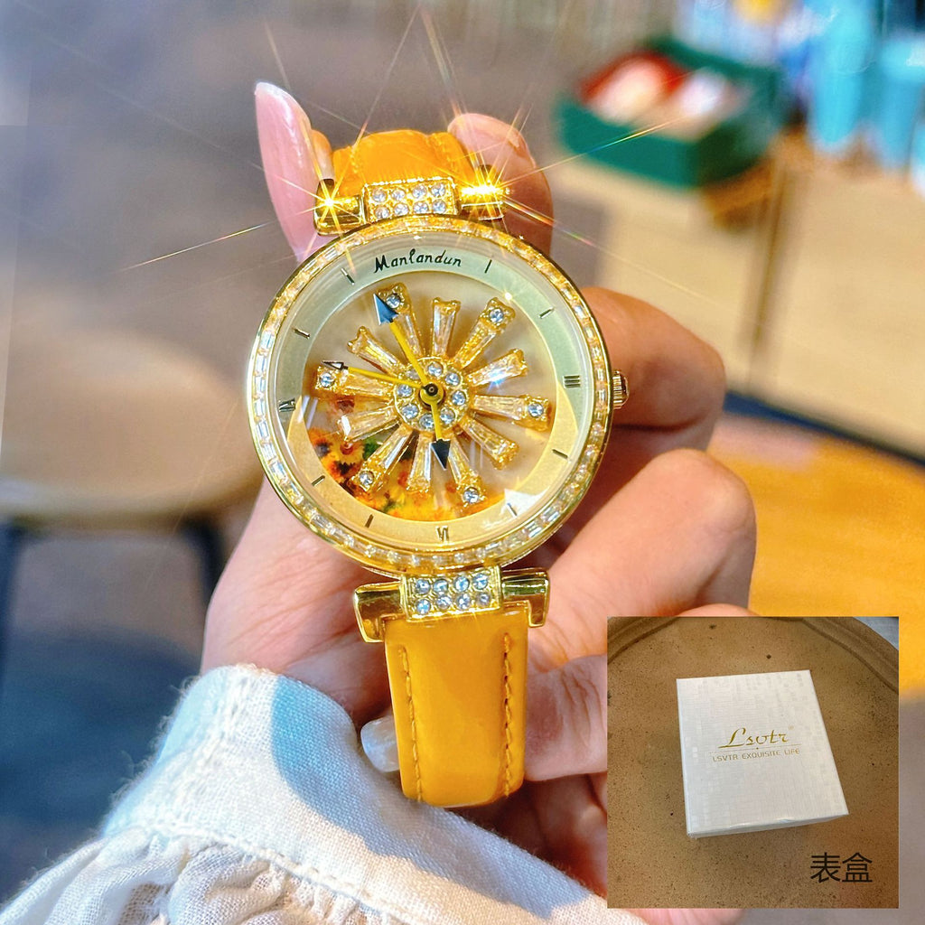 GESMART Women's Sunflower Fortune Wheel Quartz Watch Creative Turning Disc Ladies Wristwatch