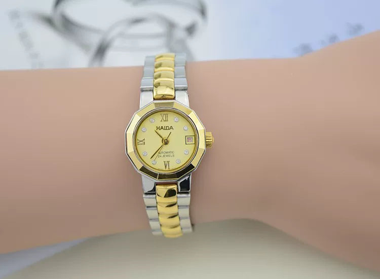 HAIDA Ladies Automatic Mechanical Watch Two-Tone Crystal-Set Vintage