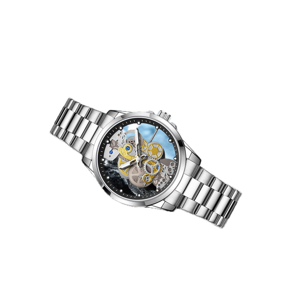 Men's See-Through Skeleton Quartz Watch, Luminous with Steel Case