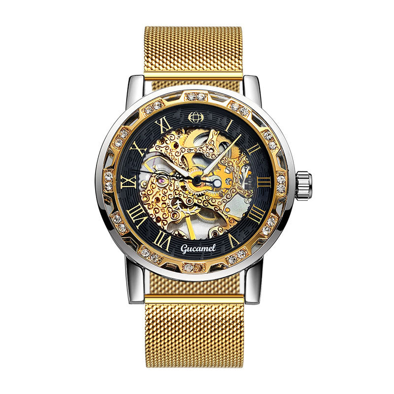 GESMART Men's Hand Winding Mechanical Skeleton Watch Crystal Studded Classic Casual Fashion
