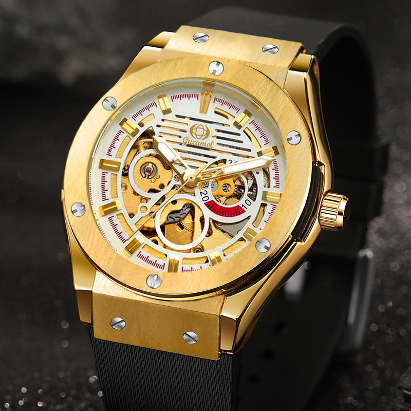 GESMART Men's 2023 New Skeleton Automatic Mechanical Watch Silicone Band Business Trendy