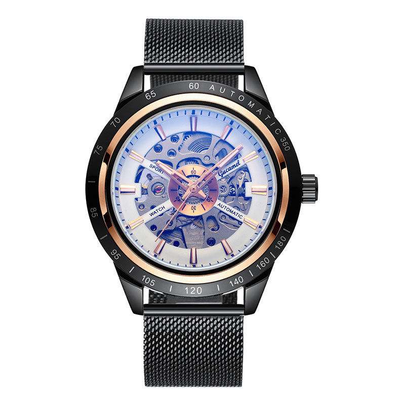 GESMART Men's Automatic Mechanical Watch Mesh Band Luminous Skeleton Exhibition Case Back