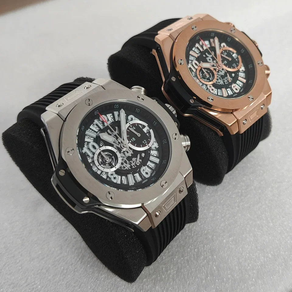 No Logo 42.5mm Quartz Watch Stainless Steel Case Rubber Strap VK63 Movement