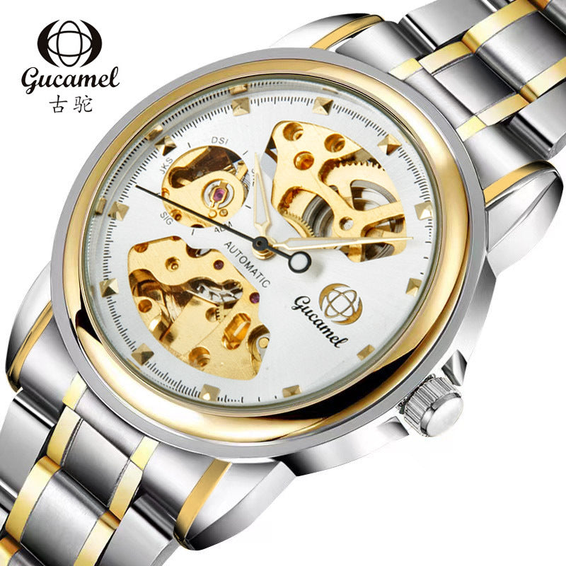 GESMART Men's Korean Style Double Sided Skeleton Automatic Mechanical Watch Business Fashion