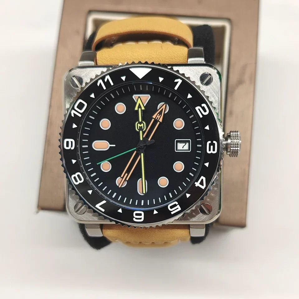 No Logo Men's 42mm Square Watch Stainless Steel Sapphire Crystal NH35 Movement