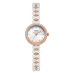 Women's Pearl-Bead Bracelet Round Rhinestone Quartz Watch