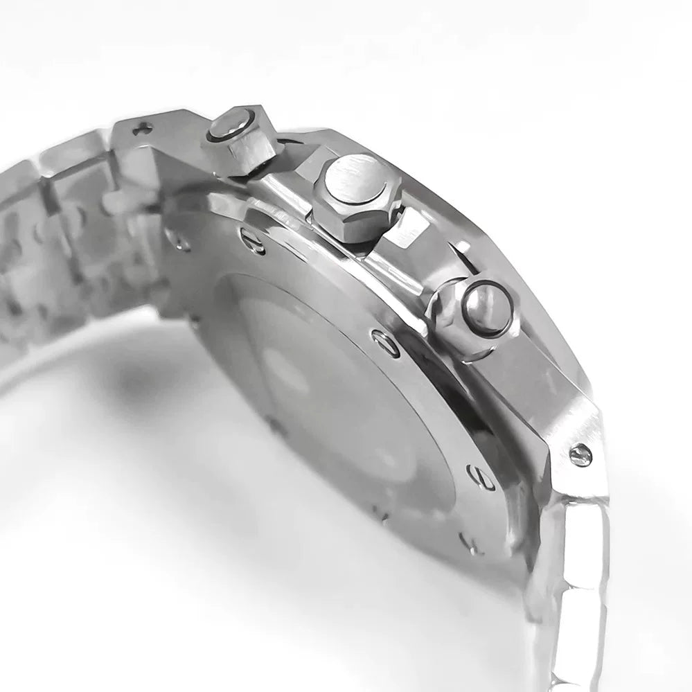 Men's 41mm Quartz Chronograph Watch Stainless Steel Case Bracelet VK63 Movement