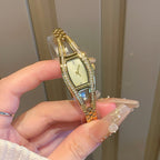 Women's Vintage Crescent-Shaped Rhinestone Gold Quartz Watch