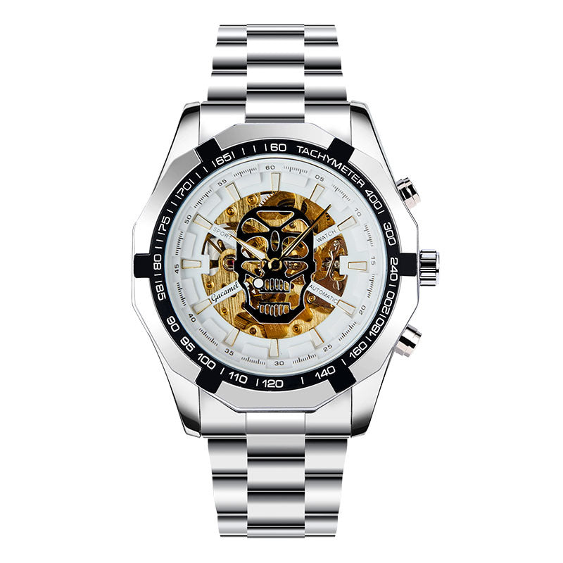 GESMART Men's Gold Tone Skeleton Automatic Mechanical Watch Skull Design Business Trendy
