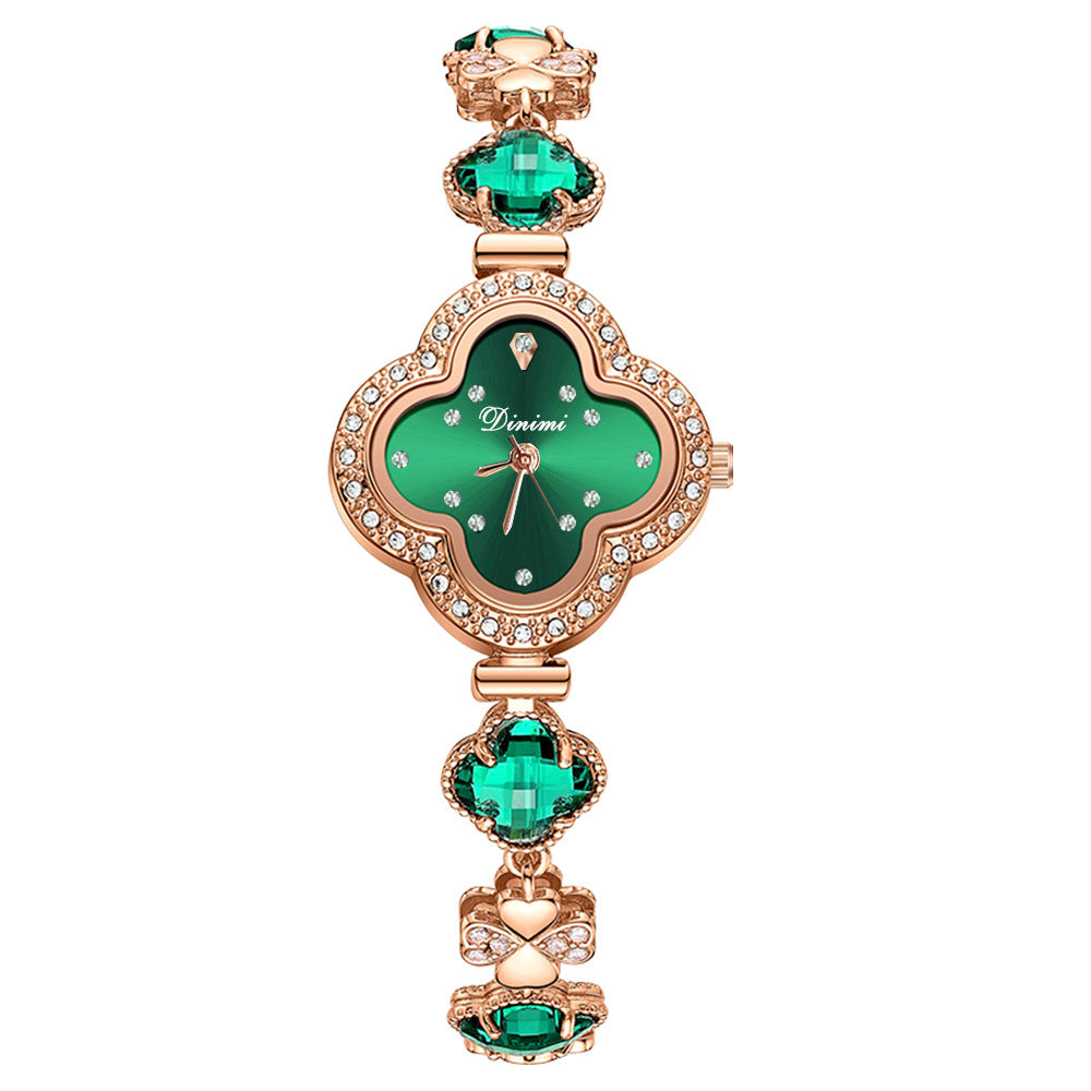 Women's Four-Leaf Clover Rhinestone Bracelet Quartz Watch
