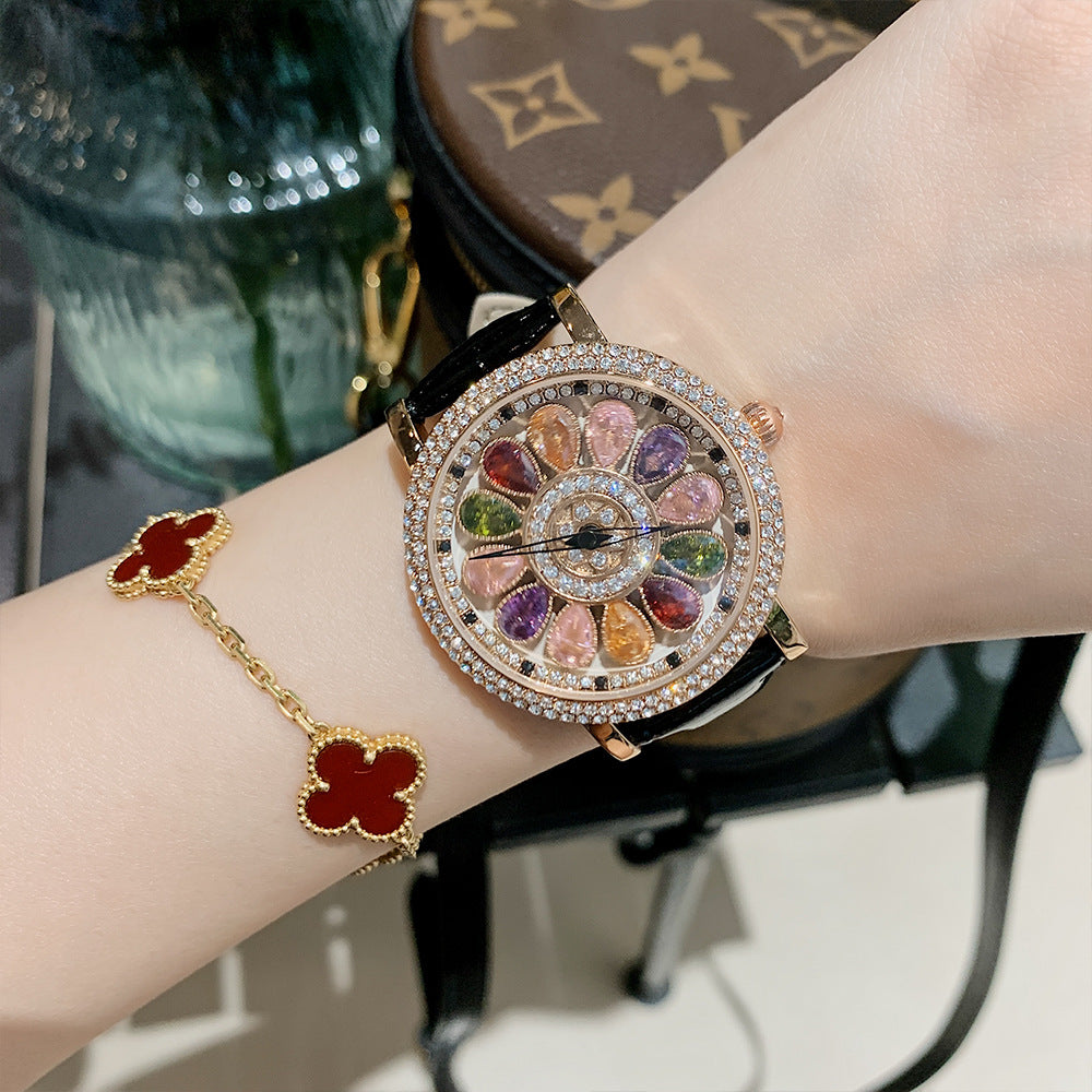 GESMART Women's Full Diamond Studded Luxury Leather Band Watch Fashion Trendy Ladies Wristwatch